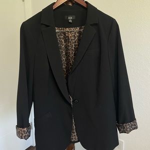 Black Blazer with Inner Cheetah Print Accents